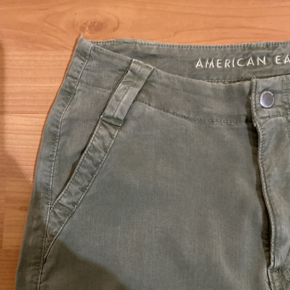 American Eagle High Rise Baggy Wide Leg Cargo Pants Olive Green‎ Size 0 Short - Picture 5 of 12